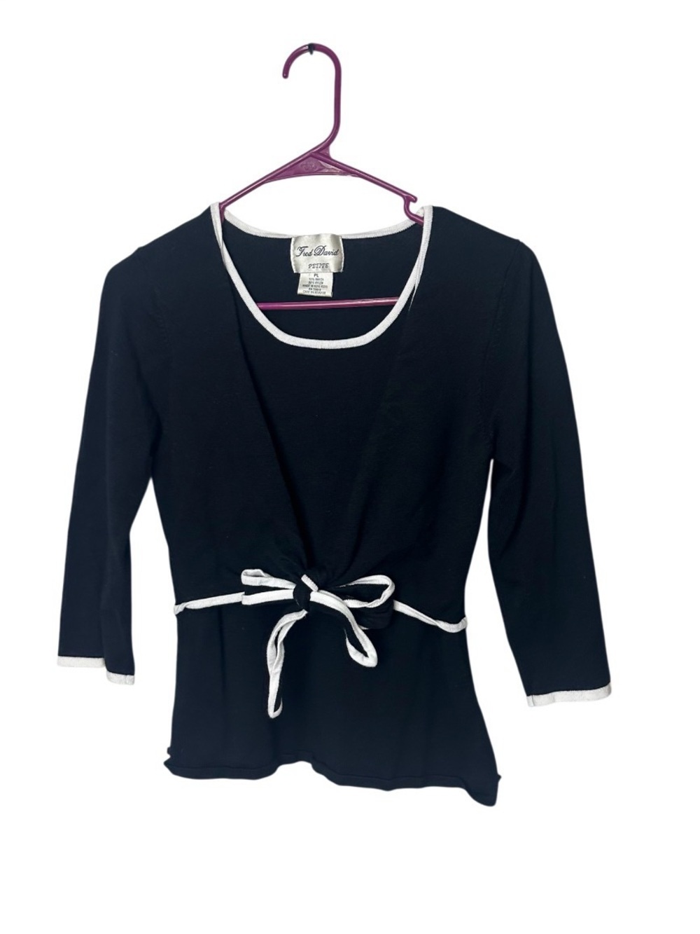 Fred David Black Top with White Contrast Tie